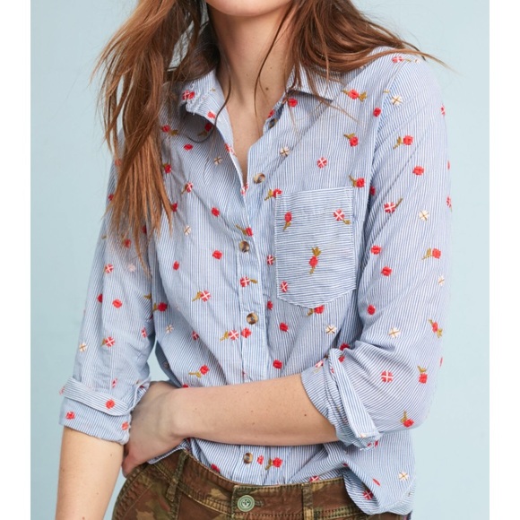 ⏳24 HOURS LEFT!! Anthro Maeve embroidered floral button down 10P - Picture 1 of 5